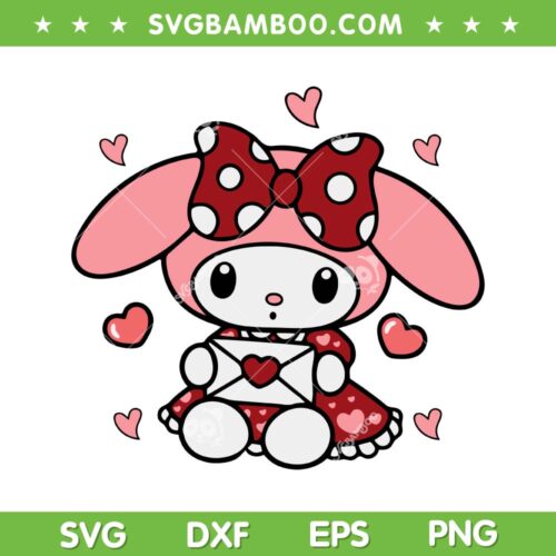Kawaii My Melody Valentine SVG PNG, My Melody Hearts SVG, Valentines Day DXF SVG PNG EPS