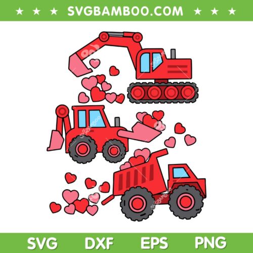 Kids Boys Valentines Day Construction Trucks SVG, Funny Boys Kids Toddler SVG, Valentine Construction Bulldozer DXF SVG PNG EPS