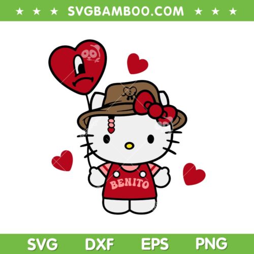 Kitty Bad Bunny Valentine SVG PNG, Benito Hello Kitty Valentines Day SVG, Cute Kitty Love DXF SVG PNG EPS