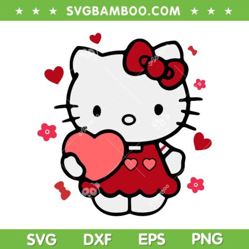 Kitty Cat Valentine Heart SVG PNG, Hello Kitty Heart Love SVG, Hello Kitty Valentine Day DXF SVG PNG EPS