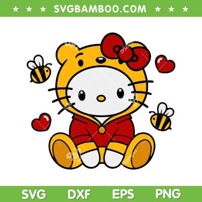 Kitty Winnie Pooh Valentines Day SVG PNG, Hello Kitty Winnie The Pooh SVG, Love Heart Winnie DXF SVG PNG EPS