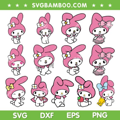 My Melody SVG Bundle, Hello Kitty My Melody SVG Bundle, Kitty My Melody Strawberry DXF SVG PNG EPS