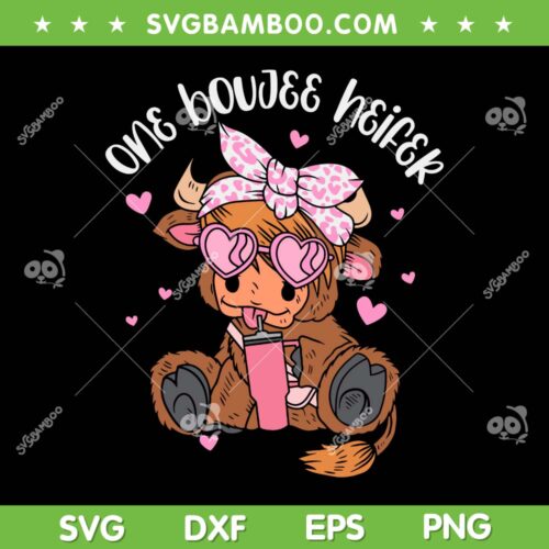 One Boujee Heifer Highland Cow SVG PNG, Cow Tumbler Happy Valentines SVG, Highland Cow Valentines Day DXF SVG PNG EPS