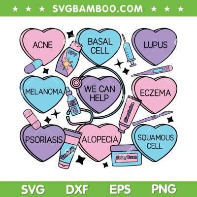 Retro Dermatology Valentines Day SVG PNG, Heart Candy Dermatologist SVG, Nurse Valentines Day DXF SVG PNG EPS