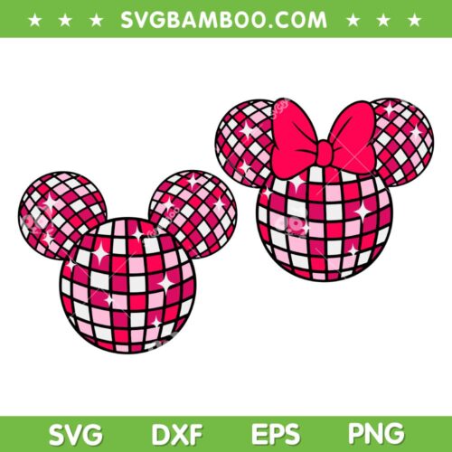 Retro Disney Mouse Disco Ball SVG PNG, Mouse Heads Valentines Day SVG, Disco Ball Mouse DXF SVG PNG EPS