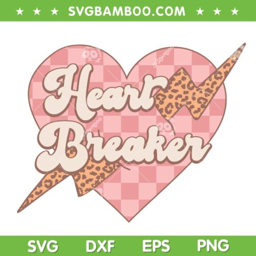 Retro Valentine Heart Breaker SVG PNG, Comfort Colors Valentines Day SVG, Heart Breaker Leopard DXF SVG PNG EPS