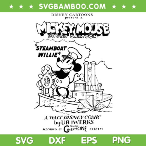 Disney Cartoon Steamboat Willie SVG PNG, Mickey Mouse Retro Steamboat Willie SVG, Mickey Mouse Sound Cartoon DXF SVG PNG EPS
