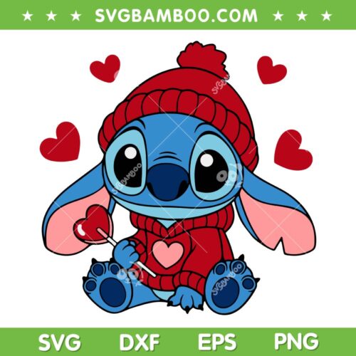 Stitch Valentine Candy Heart SVG PNG, Stitch Valentine's Day Lollipop SVG, Love Stitch DXF SVG PNG EPS