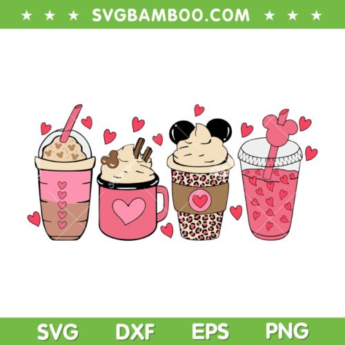 Valentine Drink Coffee Leopard SVG PNG, Coffee Valentine Day SVG, Latte Drink DXF SVG PNG EPS