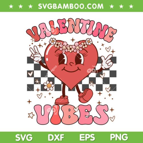 Valentine Vibes Groovy Checkered SVG PNG, Retro Heart Valentines Day SVG, Love Heart Vibes DXF SVG PNG EPS