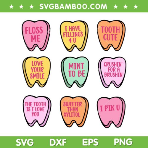 Valentine's Day Dental Tooth Candy SVG PNG, Retro Dentist Valentine's Day SVG, Cute Dental Valentine DXF SVG PNG EPS