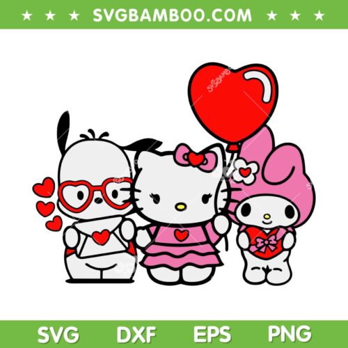 Valentine's Day Hello Kitty And Friends SVG, Kitty Friends Valentine SVG, Hello Kitty Heart DXF SVG PNG EPS