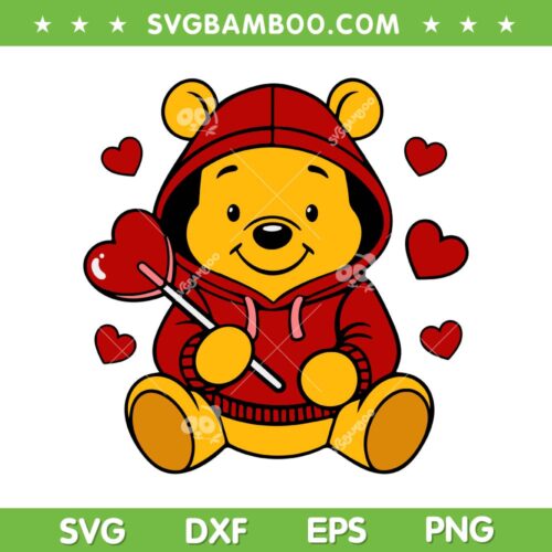Winnie The Pooh Candy Heart SVG PNG, Pooh Bear Love Valentines Day SVG, Winnie Pooh Lover DXF SVG PNG EPS