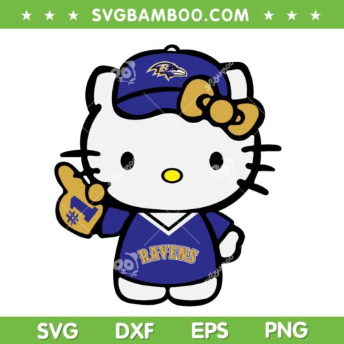 Baltimore Ravens Hello Kitty SVG PNG, Ravens Baseball Number 1 SVG, NFL Baltimore Ravens DXF SVG PNG EPS