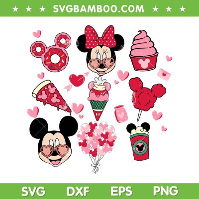 Valentine Mouses And Friends SVG PNG, Mickey Valentine Snacks SVG, Disney Happy Valentines Day DXF SVG PNG EPS