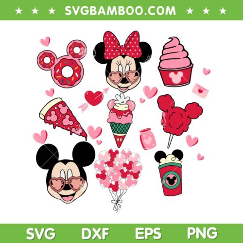 Valentine Mouses And Friends SVG PNG, Mickey Valentine Snacks SVG, Disney Happy Valentines Day DXF SVG PNG EPS