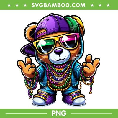 Bear Hip Hop Mardi Gras PNG, Bear Gangster Teddy Bear New Orleans PNG, Teddy Bear In Streetwear PNG