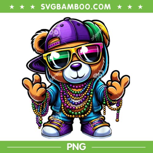 Bear Hip Hop Mardi Gras PNG, Bear Gangster Teddy Bear New Orleans PNG, Teddy Bear In Streetwear PNG