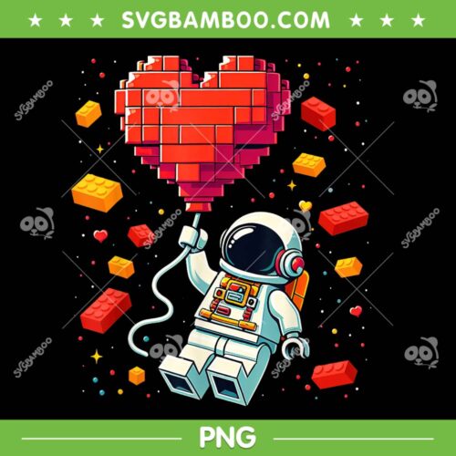 Blocks Building Astronaut Valentine's Day PNG, Valentine Card Astronaut PNG, Astronaut Planet Balloon Heart PNG