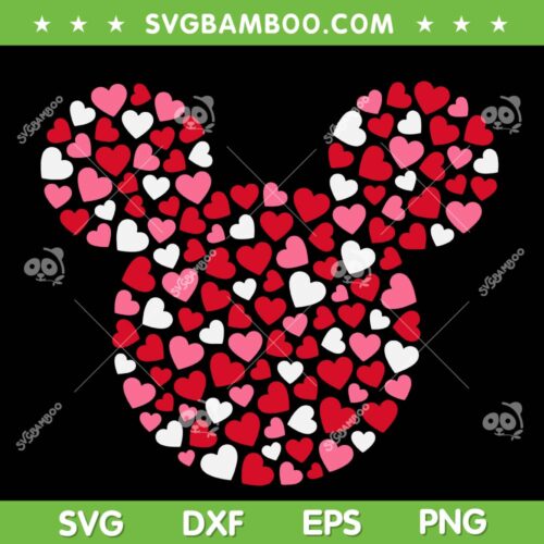 Disney Mickey Mouse Pink Hearts SVG PNG, Valentine's Day Mickey Mouse SVG, Mickey Head Hearts Pink DXF SVG PNG EPS