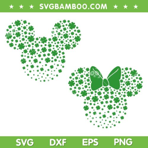 Disney Mouse Head Shamrock SVG PNG, Mouse Four Leaf Clover SVG, Mickey Shamrock DXF SVG PNG EPS