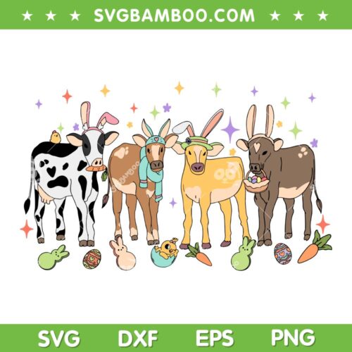 Funny Heifer Easter Cows Bunny SVG PNG, Happy Easter Heifer SVG, Cow Head With Bunny DXF SVG PNG EPS