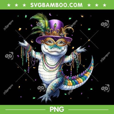 Funny Mardigator Mardi Gras Dancing PNG, Alligator Dancing Carnival Party PNG, Mardi Gras Alligator PNG