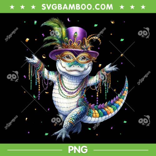 Funny Mardigator Mardi Gras Dancing PNG, Alligator Dancing Carnival Party PNG, Mardi Gras Alligator PNG