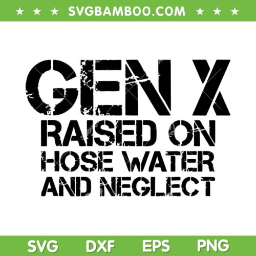 GEN X Raised On Hose Water And Neglect SVG, Humor Generation X SVG, Funny Gen X DXF SVG PNG EPS