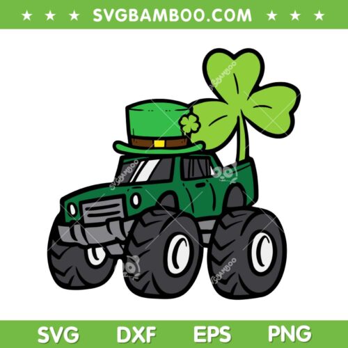 Kids St Patrick's Day Monster Truck SVG PNG, Boys Truck Shamrock SVG, Shamrock Crusher DXF SVG PNG EPS