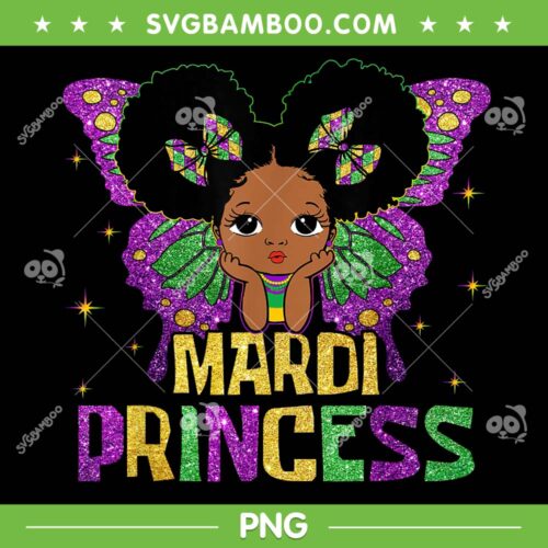 Little Girl Mardi Gras PNG, Princess Black Melanin Glitter PNG, Mardi Princess PNG