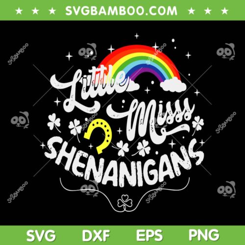 Rainbow Little Miss Shenanigans SVG PNG, Girl St Patrick's Day SVG, Lucky Shamrock Rainbow DXF SVG PNG EPS 