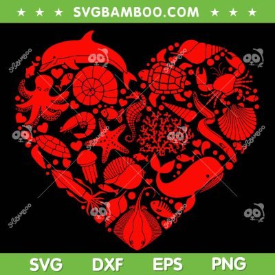 Marine Biology Sea Animal Heart SVG PNG, Ocean Valentine's Day SVG, Sea Heart DXF SVG PNG EPS