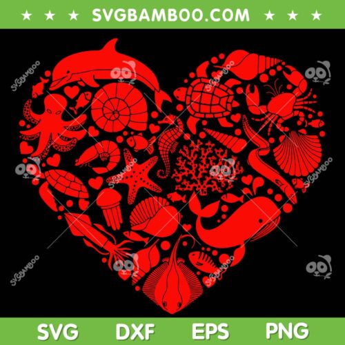 Marine Biology Sea Animal Heart SVG PNG, Ocean Valentine's Day SVG, Sea Heart DXF SVG PNG EPS