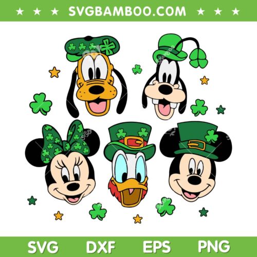 Mickey And Friends Lucky Vibes SVG PNG, Disney Mouse Head St Patrick's Day SVG, Mouse And Friends DXF SVG PNG EPS