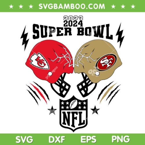 NFL Super Bowl 2024 SVG PNG, Chiefs Vs 49ers Super Bowl SVG, Chiefs Helmet Lightning DXF SVG PNG EPS
