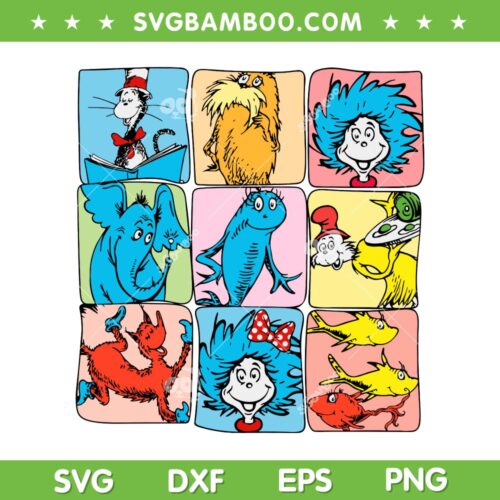 Retro Dr Seuss Friends Read Across America SVG, Friends Dr Seuss SVG, Dr Seuss Day DXF SVG PNG EPS