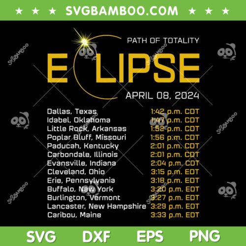 Totality Path 2024 SVG PNG, Eclipse Map Total SVG, Path Of Totality Eclipse April 08 2024 DXF SVG PNG EPS