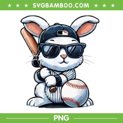 Baseball Bunny Easter PNG, Baseball Player Bunny Easter Day SVG PNG, Cute Bunny Sports PNG