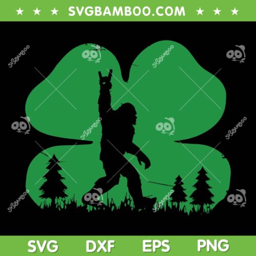 Bigfoot Four Leaf Clover SVG PNG, St Patrick's Day Bigfoot SVG, Bigfoot Sasquatch Shamrock DXF SVG PNG EPS
