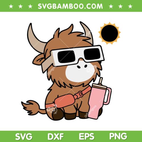 Boujee Highland Cow Solar Eclipse 2024 SVG, Cow Totality April 8th 2024 SVG, Total Solar Eclipse DXF SVG PNG EPS