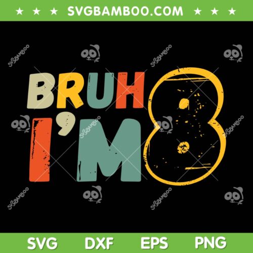 Bruh It's My 8th Birthday SVG PNG, Bruh I'm 8 SVG, Retro Vintage Birthday Boy DXF SVG PNG EPS