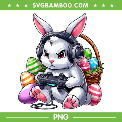 Bunny Easter Video Game PNG, Video Game Easter Day PNG, Cute Bunny Playing Video Game PNG