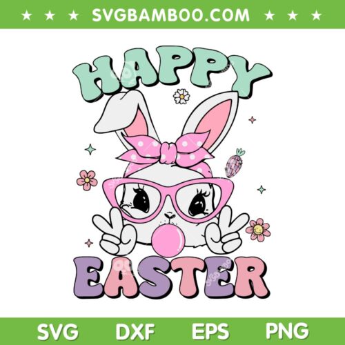 Bunny Face Bublegum SVG PNG, Cute Bunny Happy Easter SVG, Cute Bunny Easter Day DXF SVG PNG EPS