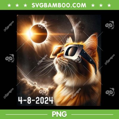 Cat Total Solar Eclipse 2024 PNG, Cat Wearing Solar Eclipse Glasses PNG, April 8th 2024 PNG