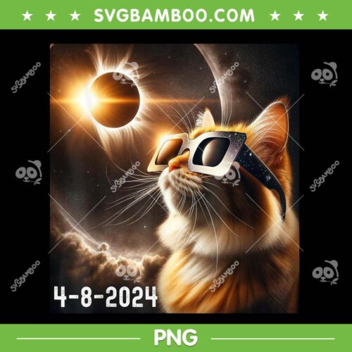 Cat Total Solar Eclipse 2024 PNG, Cat Wearing Solar Eclipse Glasses PNG, April 8th 2024 PNG
