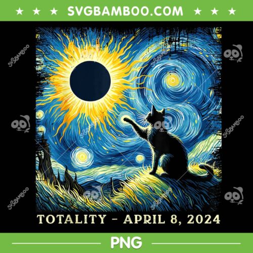 Cat Totality April 8 2024 PNG, Cat Van Gogh Art Solar Eclipse PNG, Solar Eclipse 2024 PNG