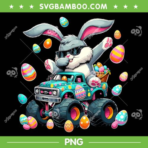 Dabbing Bunny Happy Easter PNG, Boys Kids Monster Truck Easter PNG, Dabbing Rabbit PNG