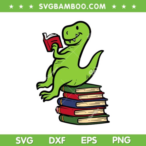 Dino Reading Book SVG PNG, Reading Librarian Book SVG, T Rex Reading A Book DXF SVG PNG EPS