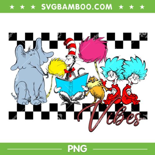 Dr Seuss Vibes PNG, Groovy Dr Seuss And Friends PNG, Dr Seuss Reading Books PNG